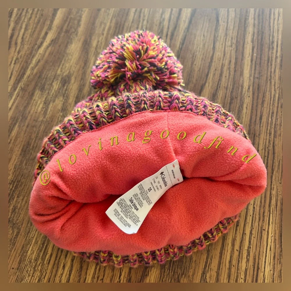 Columbia Colorful Pink Yellow Fleece Lined Beanie Knit Hat NWT